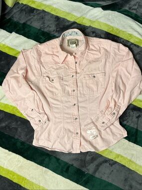 Silver Jeans Light Pink Western Snap Shirt Size XL